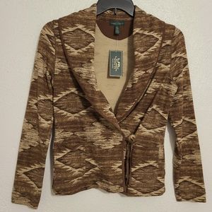 RALPH LAUREN Women’s Southwestern Aztec Brown TanCotton Sweater Jacket XS